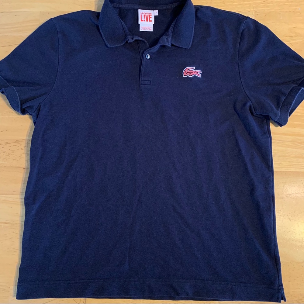 Vtg Lacoste Live 7 Blue Big Pink Croc Polo Shirt